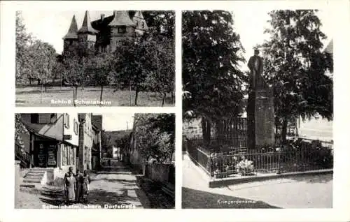 Ak Schmieheim Kippenheim im Ortenaukreis, Schloss, obere Dorfstraße, Kriegerdenkmal