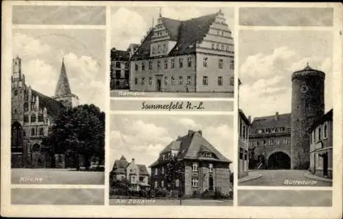 Ak Lubsko Sommerfeld in der Niederlausitz Ostbrandenburg, Kirche, Büttelturm, Zollamt, Rathaus