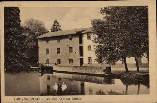 Ak Grevenbroich im Rheinkreis Neuss, Partie an der Kemper Mühle, Ufer, Schwäne