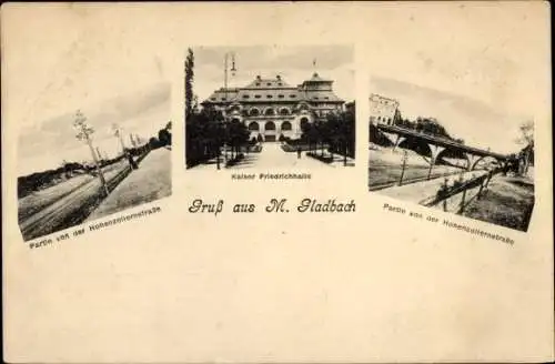 Ak Mönchengladbach am Niederrhein, Kaiser Friedrich Halle, Hohenzollernstraße, Brücke