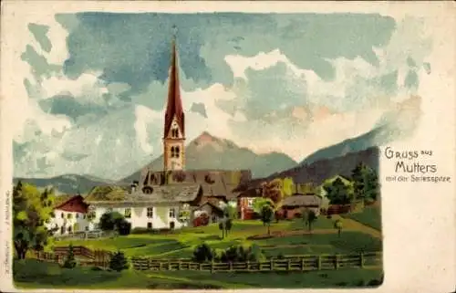 Litho Mutters in Tirol, Kirche, Serlesspitze