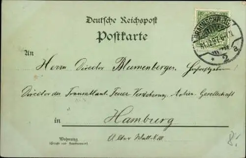 Mondschein Litho Braunschweig in Niedersachsen, Kirche, Markt, Bahnhof, Lessing Denkmal