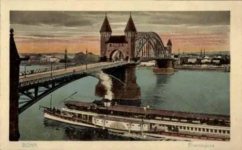 Ak Bonn am Rhein, Rheinbrücke, Dampfschiff