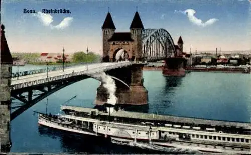 Ak Bonn am Rhein, Rheinbrücke, Dampfschiff