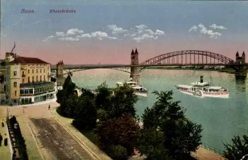 Ak Bonn in Nordrhein Westfalen, Rheinbrücke, Salondampfer, Hotel Rheineck