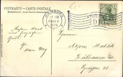 Ak Hamburg, Segelschiff im Hafen, Dampfer