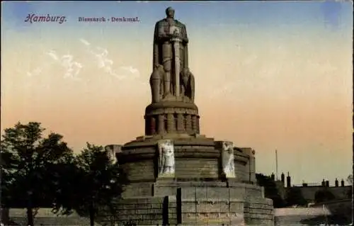 Ak Hamburg Mitte St. Pauli, Ansicht vom Bismarck Denkmal