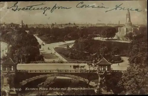 Ak Hamburg Mitte St Pauli, Kersten Miles Brücke, Bismarckdenkmal