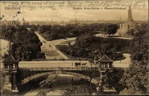 Ak Hamburg Neustadt, Kersten-Miles-Brücke, Bismarckdenkmal