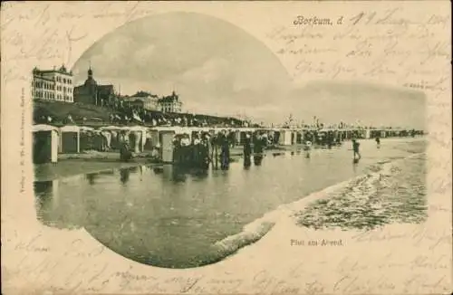 Ak Nordseebad Borkum in Ostfriesland, Flut am Abend, Strandkörbe