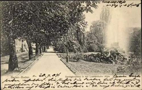 Ak Baden Baden am Schwarzwald, Springbrunnen in der Lichtenthaler Allee