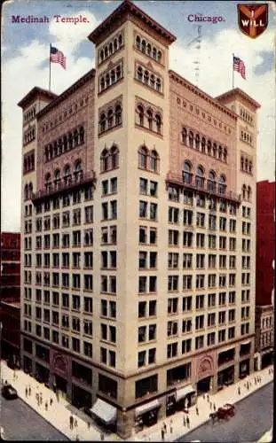 Ak Chicago Illinois, Medinah Temple, Hochhaus mit Geschäften