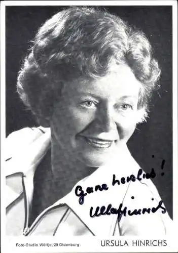 Ak Schauspielerin Ursula Hinrichs, Portrait, Autogramm