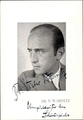 Ak Schauspieler Dr. V. Warsitz, Portrait, Autogramm