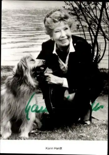 Ak Schauspielerin Karin Hardt, Portrait, Autogramm, Hund