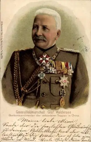 Litho Generalfeldmarschall Graf Alfred von Waldersee, Oberkommandant d. verbündeten Truppen in China