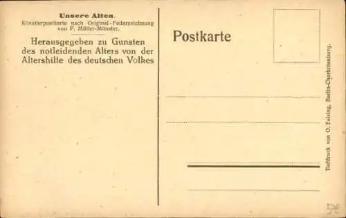 Künstler Ak Müller-Münster, F., Unsere Alten, alte Frau, Portrait, Altershilfe des deutschen Volkes