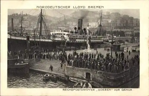 Ak Genova Genua Liguria, Hafen, Reichspostdampfer Goeben, Norddeutscher Lloyd Bremen