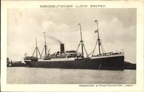 Ak Passagier- und Frachtdampfer Main, Dienst Bremen - Baltimore, Norddeutscher Lloyd Bremen