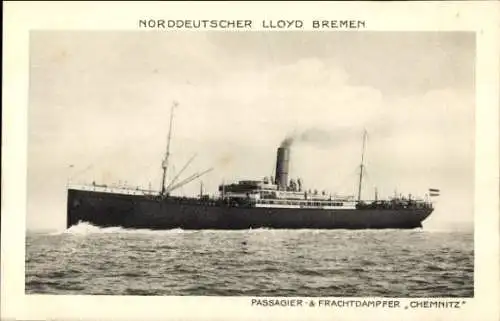 Ak Passagier- und Frachtdampfer Chemnitz, Dienst Bremen - Galveston, Norddeutscher Lloyd Bremen