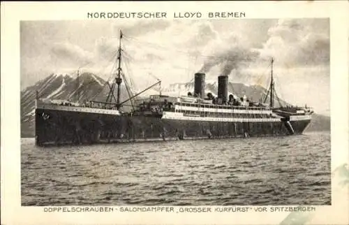 Ak Norddeutscher Lloyd Bremen, Doppelschrauben-Salondampfer Großer Kurfürst vor Spitzbergen