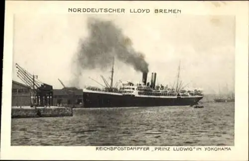 Ak Yokohama Präf. Kanagawa Japan, Norddeutscher Lloyd Bremen, Reichspostdampfer Prinz Ludwig