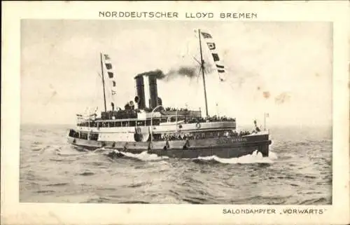 Ak Salondampfer Vorwärts, Norddeutscher Lloyd, Unterweser- und Nordseebäderdienst