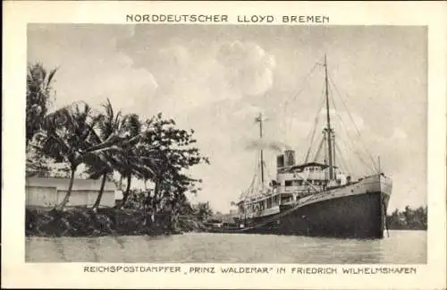 Ak Friedrich Wilhelmshafen Madang, Reichspostdampfer Prinz Waldemar, Norddeutscher Lloyd Bremen