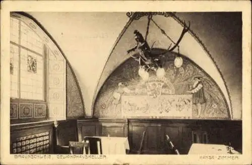 Ak Braunschweig, Gewandhauskeller, Hansa-Zimmer, Weingroßhandlung Schrader & Oberländer