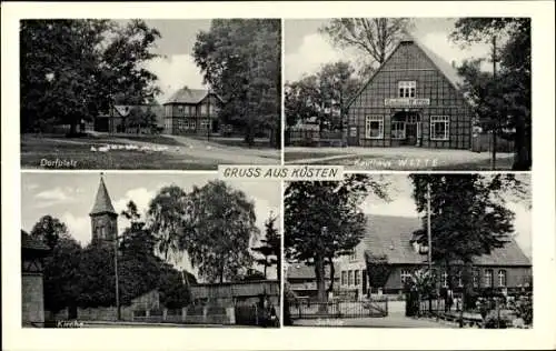 Ak Küsten im Wendland, Dorfplatz, Kaufhaus Witte, Kirche, Schule