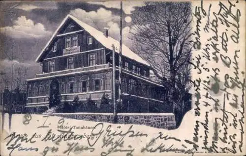 Mondschein Ak Sankt Andreasberg Braunlage im Oberharz, Hotel Tannhäuser, Winter