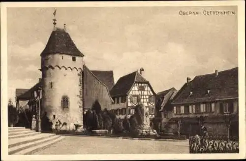 Ak Obernai Oberehnheim Bas Rhin, Blick auf einen Platz, Denkmal, Turm