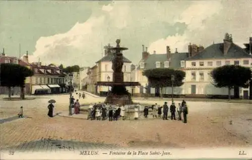 Ak Melun Seine et Marne, Fontaine de la Place Saint-Jean