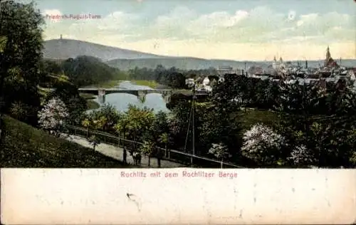 Ak Rochlitz an der Mulde Sachsen, Stadtpanorama mit Rochlitzer Berg, Friedrich August Turm