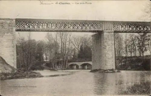 Ak Chartres Eure et Loir, Les troix Ponts