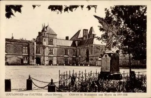 Ak Coulonges sur l'Autize Deux Sevres, Schloss, Kriegerdenkmal 1914-1918