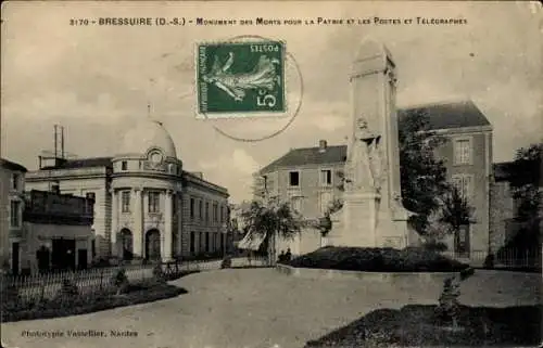 Ak Bressuire Deux Sèvres, Monument des Morts pour la Patrie, Les Postes et Telegraphes