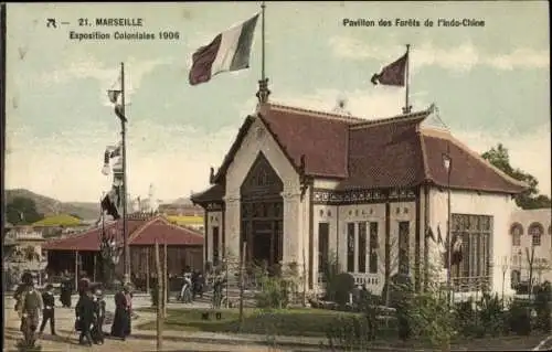 Ak Marseille Bouches du Rhône, Exposition Coloniale 1906, Pavillon des Forets de l'Indo-Chine