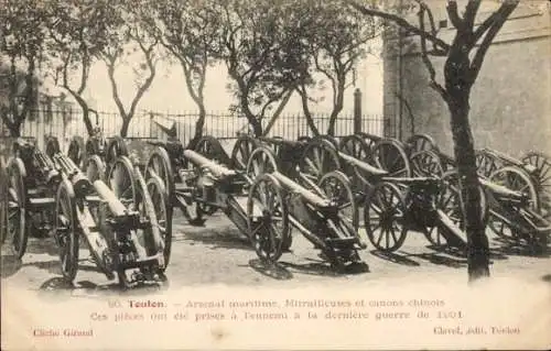 Ak Toulon Var, Küstenbatterie mit Artilleriegeschützen aus dem letzten Krieg 1901