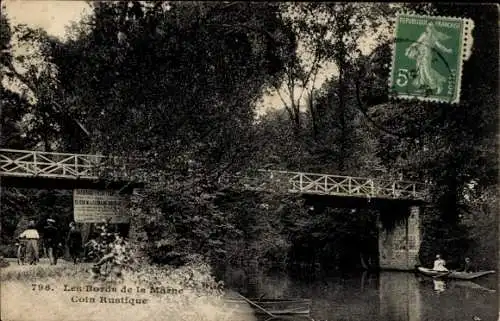 Ak Val de Marne, am Ufer der Marne, Brücke