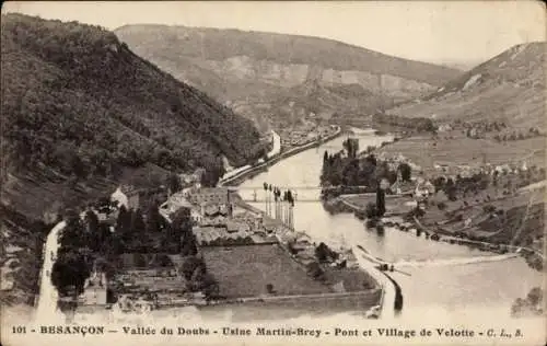 Ak Besançon Doubs, Valee du Doubs, Usine Martin-Brey, Pont et Village de Velotte