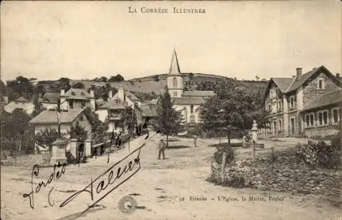 Ak Forges Corrèze, Kirche, Rathaus, Schulen