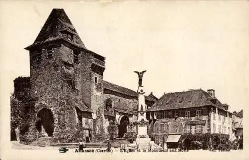 Ak Allassac Corrèze, Kirche, Kriegerdenkmal