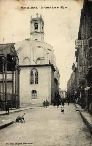 Ak Montélimar Drôme, Grand Rue, Kirche