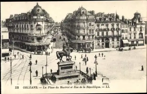 Ak Orléans Loiret, Place du Martroi, Rue de la République