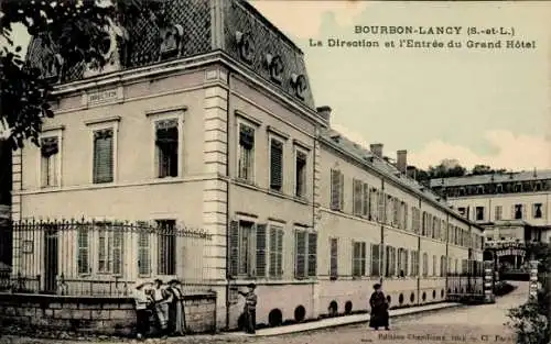 Ak Bourbon Lancy Saône et Loire, Richtung, Eingang des Grand Hotel