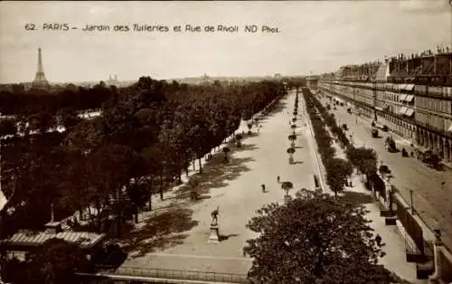 Ak Paris I Louvre, Tuileriengärten, Rue de Rivoli