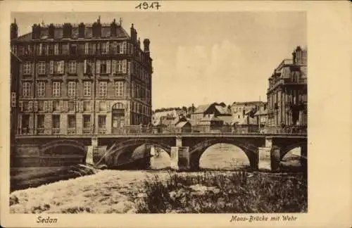 Ak Sedan Ardennes, Maas Brücke mit Wehr