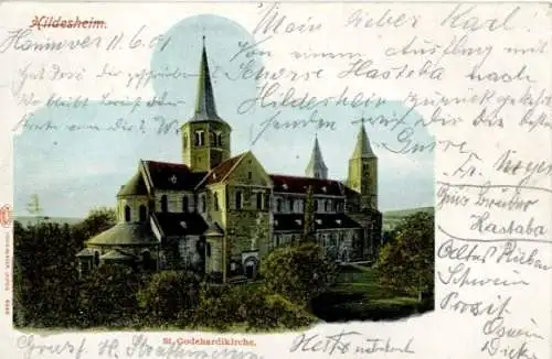 Glitzer Ak Hildesheim in Niedersachsen, Sankt-Godehardikirche