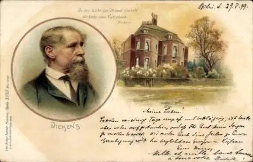 Litho Schriftsteller Charles Dickens, Portrait